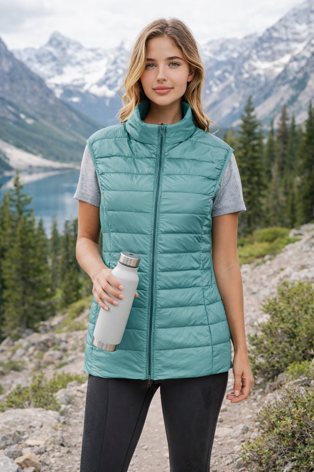 Women’s Green Teal Down Vest – Lightweight, Warm & Stylish Layer