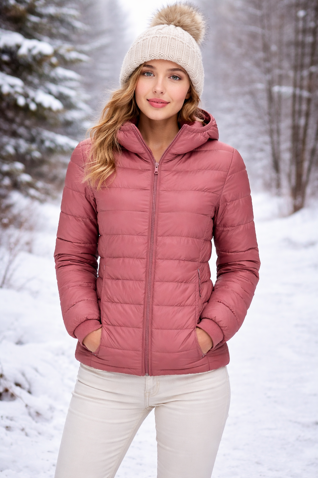 Women's Short Lightweight Down Jacket – Pink, Packable & Warm