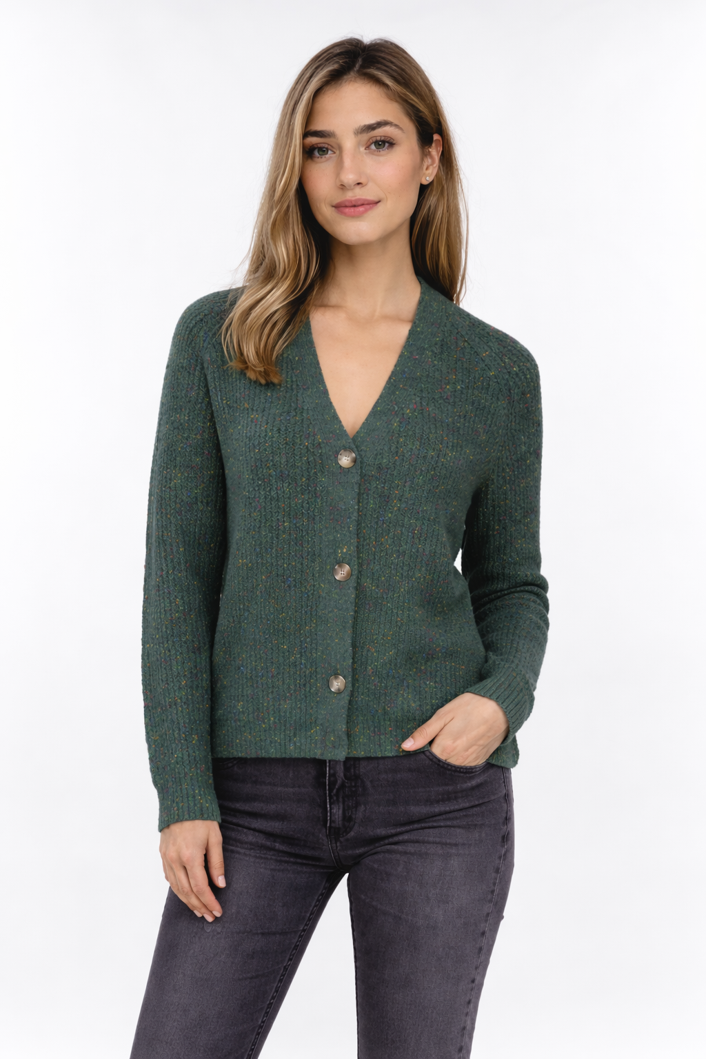 Olive Confetti Knit Button Cardigan for Women
