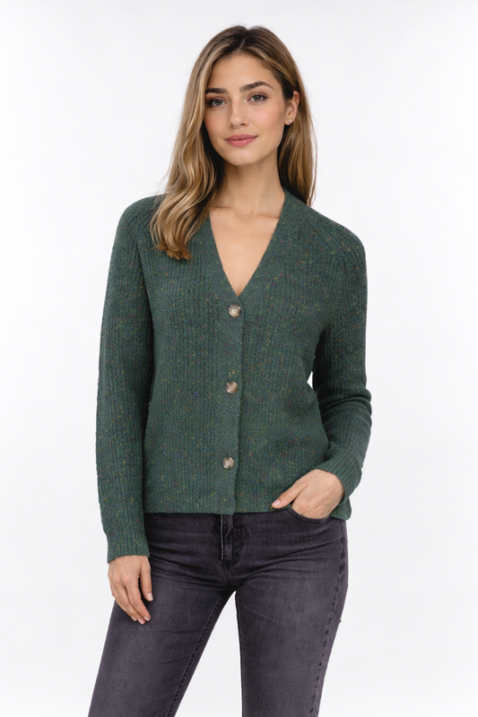 Olive Confetti Knit Button Cardigan for Women
