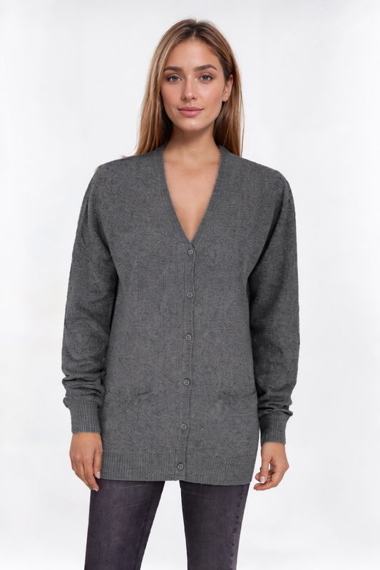 Women's Light Grey V-Neck Cardigan – Soft & Versatile Layer