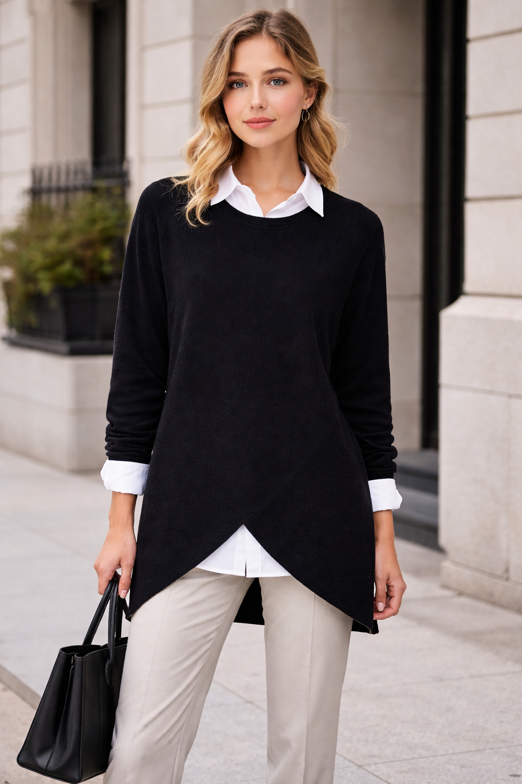 Women's Black Layered Jumper