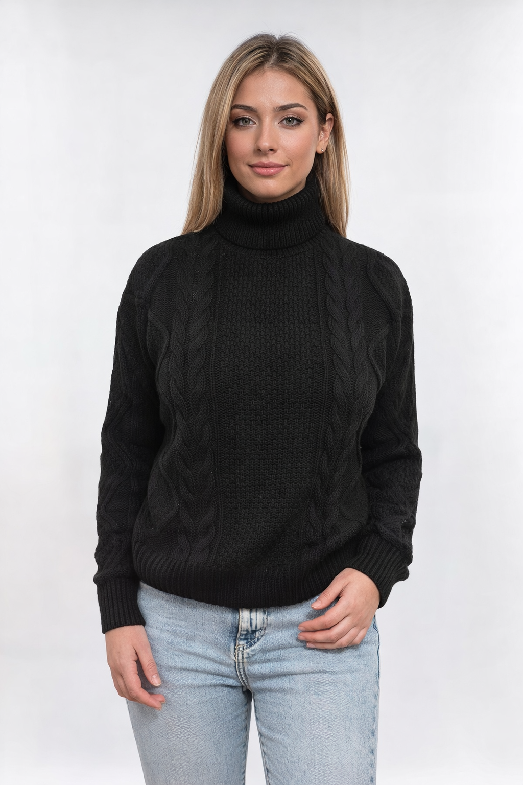 Women's High Neck Cable Jumper – Cozy and Elegant