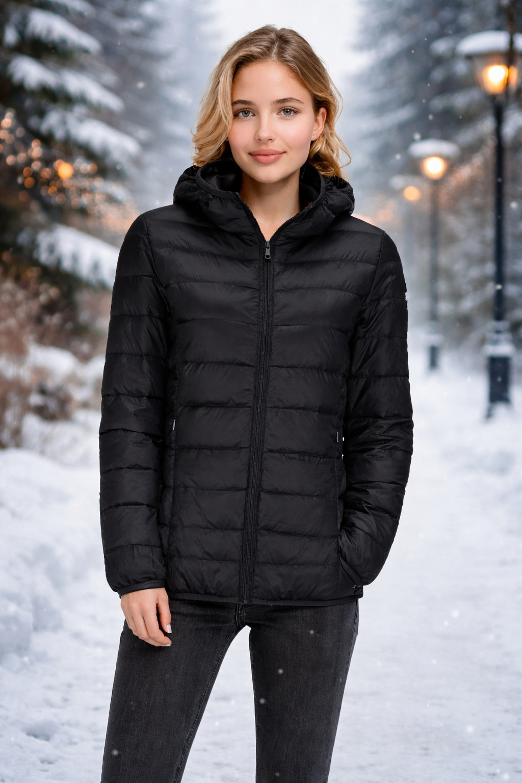 Women's Short Lightweight Down Jacket – Black, Packable & Warm